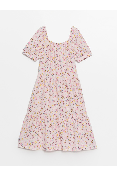 LC Waikiki Rochie de fete cu guler pătrat, florală, cu mânecă scurtă