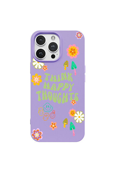 Casen iPhone 16 Pro Max Lila Think Happy Renkli Silikon Kılıfı