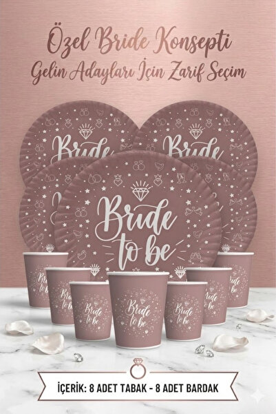 NEWPARİ Bride To Be Parti Seti 8 Kişilik - 8 Tabak 8 Bardak(Rose Gold Renk) B...