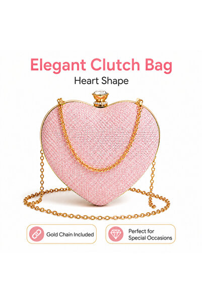 iTin Elegant heart-shaped clutch bag, with rhinestones and gold chain, for sp...