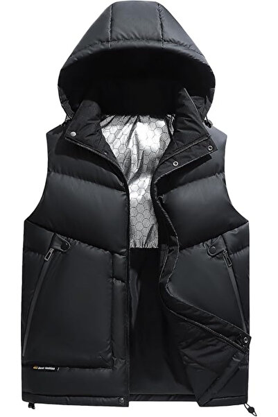 OEM Black lightweight vest, lined, breathable, with side pockets, with hood, XS