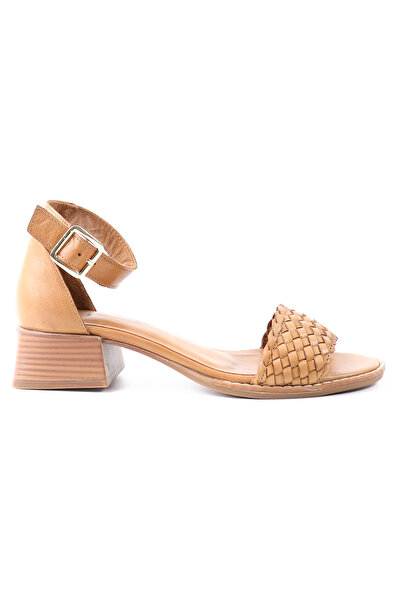 Tuna Genuine Leather Camel Heeled Women's Sandals - Z26007