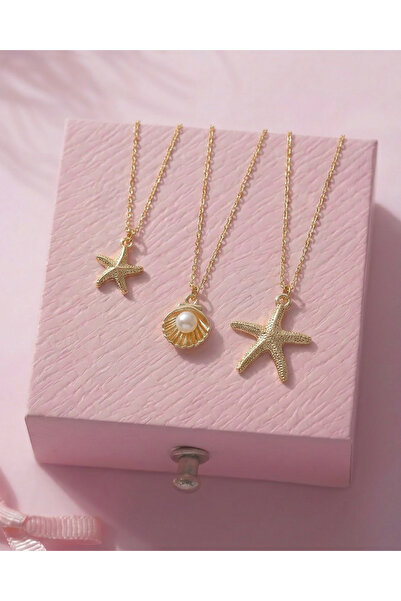 Gleemy accesories Gold Kaplama Yaz Temalı Deniz Sembollü Kadın Kolye set