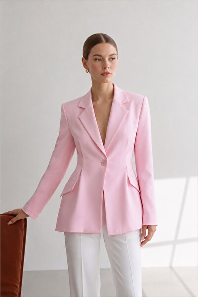 S Modest Collection BELDEN OTURTMALI KREP KUMAŞ ASTARLI BLAZER CEKET