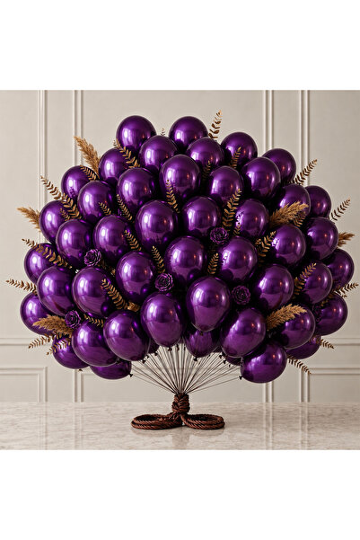 BeySüS Purple Color Latex Metallic Balloon (30 cm) - 50 Pieces