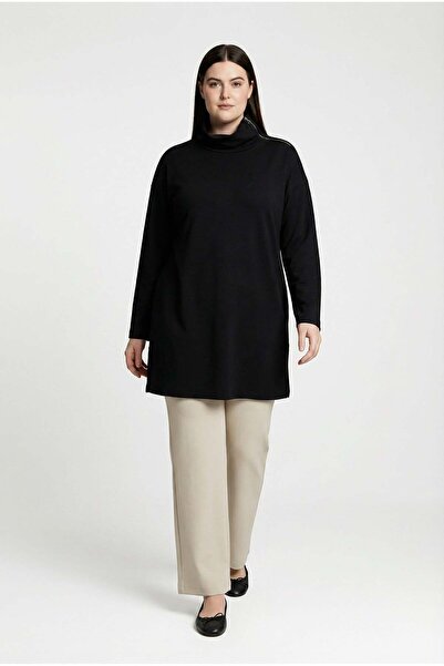 ALLDAY Black Collared Tunic with Zipper Detail in Large Size
