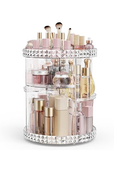 ORVILLA 360-Degree Rotating Makeup Organizer,3-Tier Adjustable Cosmetic Stora...