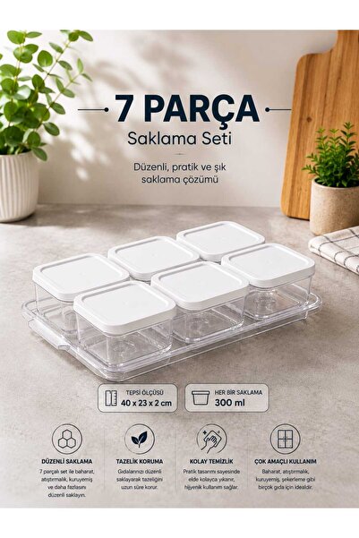 zemihra 7 Parça Şeffaf Plastik Kahvaltı Seti 6 Adet Kapaklı Saklama Kabı ve D...