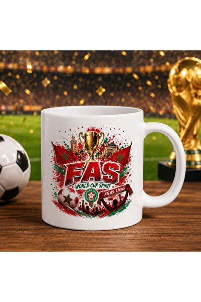 Bk Gift كأس أبيض بتصميم كأس العالم لكرة القدم بطابع مشجعي المغرب
