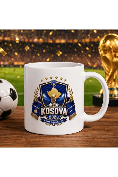 Bk Gift كأس أبيض بتصميم كأس العالم لكرة القدم بتصميم مشجعي كوسوفا -3