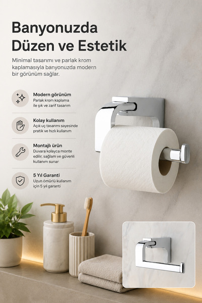 Alper Banyo Premium F1 Model Krom Tuvalet Kağıdı Askısı Paslanmaz Çelik Vidalı Montajlı WC Kağıtlık 5 Yıl Garantili