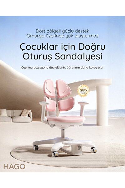 HAGO Butterfly Premium Ergonomik Ayarlanabilir Çocuk Çalışma Sandalyesi