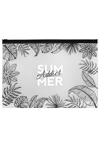 OEM Portfard de Vară Negru Transparent din PVC, frunze tropicale, mesaj Summe...