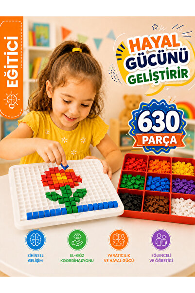GiginGo Eğitici Renkli 630 Parça Blok Tasarım Oyunu, Saklama Kutulu Çocuk Zek...