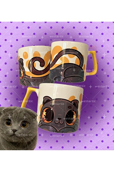 westartic westcats Scottish Fold Cins Renkli Gri Kedi Tasarım Kupa Fincan Bardak