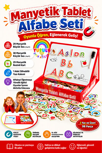 YUPULU Manyetik Tablet Alfabe Seti ve Yazı Tahtası Eğitici Hediye Paketi Eğit...