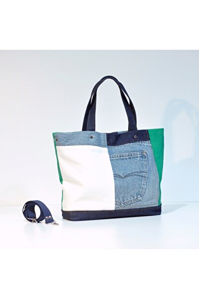 minart design Green Denim Patchwork Design Shoulder Bag (Adjustable Strap Gift)