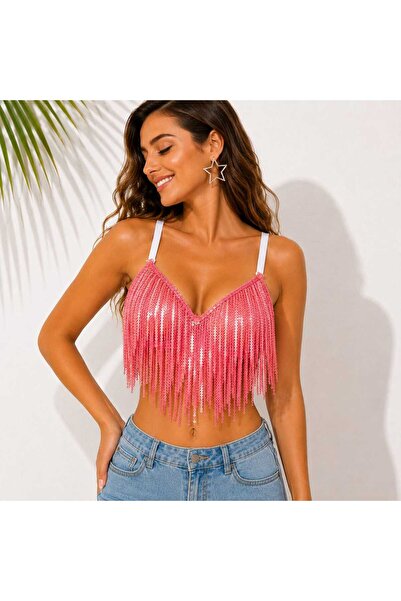 DEG Kadın Payetli Püsküllü Büstiyer Sütyen – Festival ve Parti Crop Top