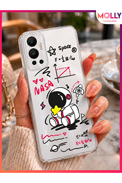 Molly İNFİNİX HOT 12 İçin Şeffaf Cosmic Doodle Desenli Silikon Kılıf