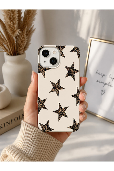 OVADA İphone 13/14/15 Uyumlu Leopar Yıldızlı Telefon Kılıfı