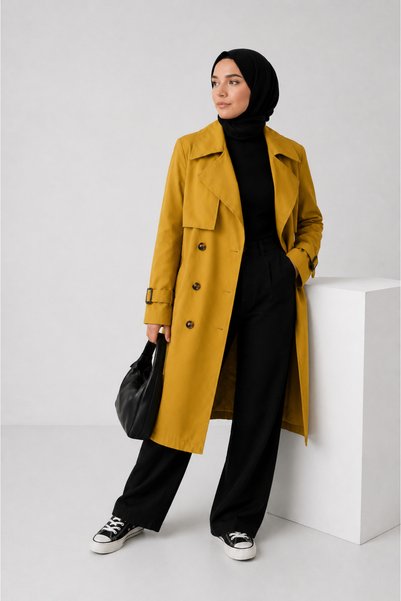 PENGORA Women's Long Trench Coat Belted Plaid Lined Buttoned Water and Wind-Resistant Stylish Outerwear