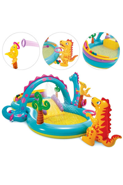 varioshop ®   Centru de joacă acvatic, Dinoland cu tobogan, fântână și 6 ming...