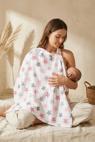 Babydonat Stella Sapphire Pink Starry Cotton Nursing Apron - Breathable Fabri...