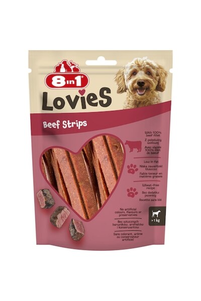 8in1 8 in 1 Lovies Beef Strips Dog Treats 80g