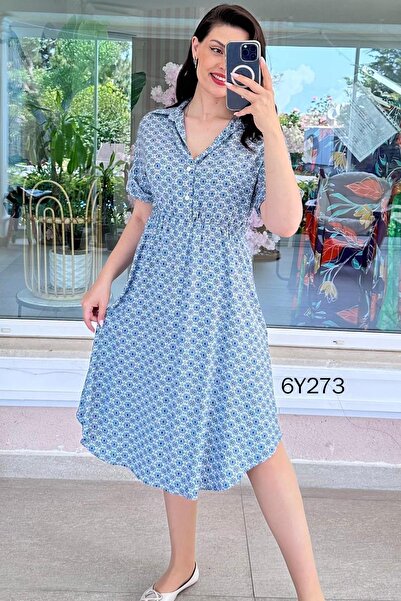 İnce Topuk Polo Collar Viscose Dress 6Y273