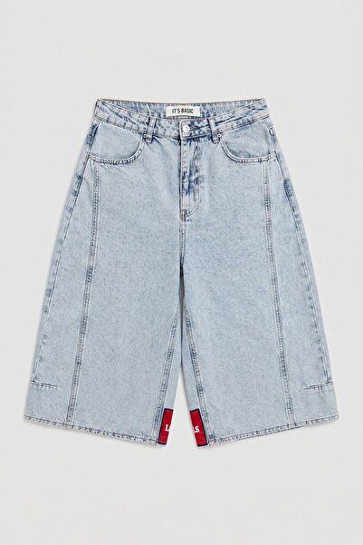 it's basic Kadın Ice 3s6-3 Mega Baggy Fit Paça ve Cep Detaylı Özel Tasarım Denim Şort