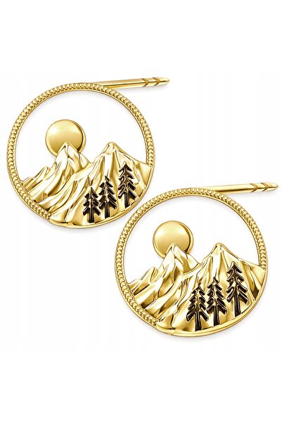 Larezo Cercei Din Argint 925 Placati Cu Aur, Cu Model De Munte Gory Tatry, In...