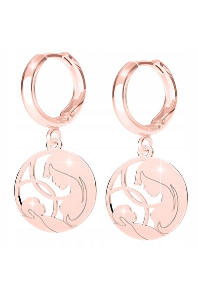 Larezo Cercei Mari Din Argint 925 Placati Cu Aur Roz 18K, Model Rotund Mama F...