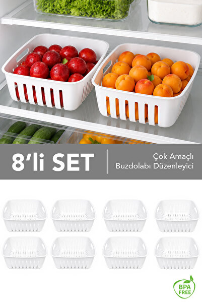 Meleni Home 8-Piece Refrigerator Organizer - Multi-Purpose Organizer Basket F...