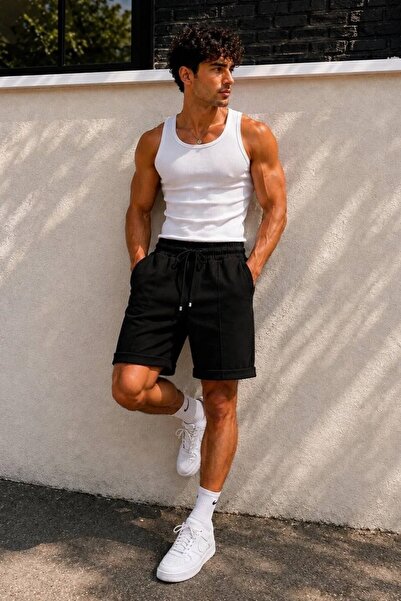 MADZEYMODA Diagonel Fabric Black Men's Shorts Mz-93056