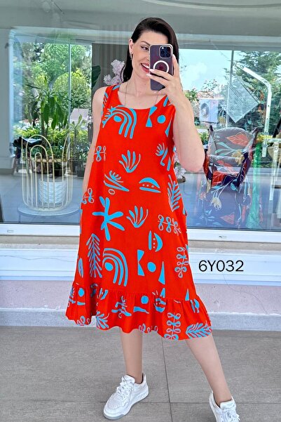 İnce Topuk Zero Sleeve Ruffled Viscose Dress 6Y032
