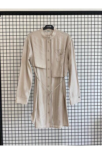 Armine TREND Hakim Collar Buttoned Anvolop Tunic with Floral Detail on the Ch...