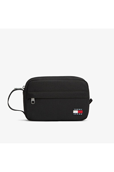 Tommy Hilfiger Ανδρική μάρκα με λογότυπο, μαύρη τσάντα χειρός κατάλληλη για κ...