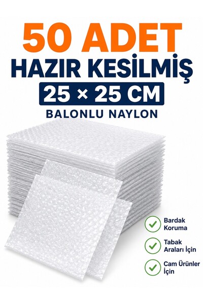 troykar Özer Home 50 Adet 25x25 cm Kesilmiş Balonlu Naylon Tabak Koruyucu Set...