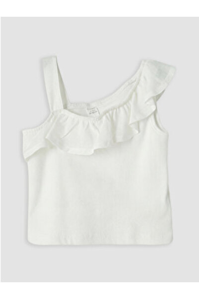 LC Waikiki New Season White Asymmetrical Collar Ruffled Girls' Undershirt