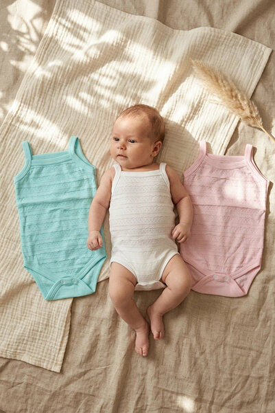 Babydonat 3'lü Set Bebek Pamuklu İnce Askılı Body - Nefes Alan Jakarlı Dokulu...