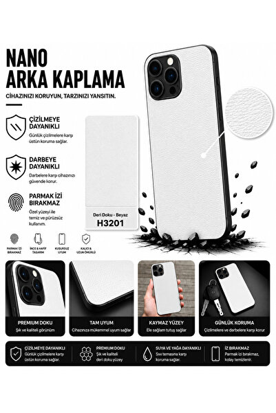 Astakos 3M Küçük Desen Liçi Doku Beyaz Arka Kaplama iPhone 13 Pro