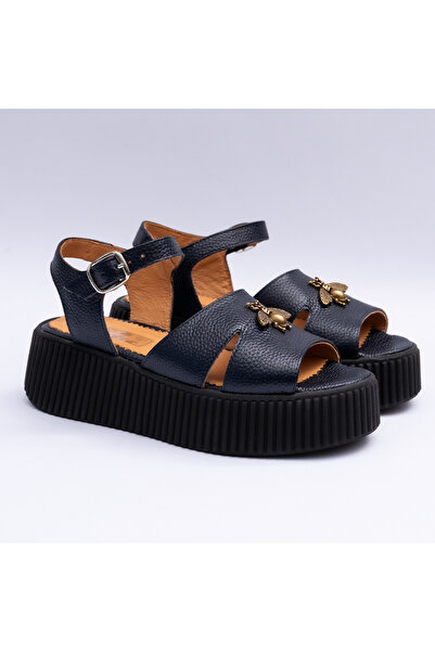 VAGAM Women 'Sandals Made of Genuine Leather Navy Blue