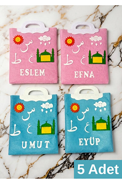 Keçebahçesi Kayseri Kişiye Özel İsimli Keçe Kuran Çantası - Pembe-Mavi Keçe Ç...
