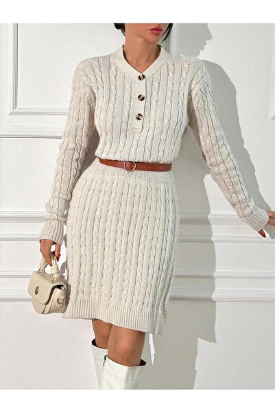 Iuliashop Rochie scurtă tricotată bej deschis Ancia