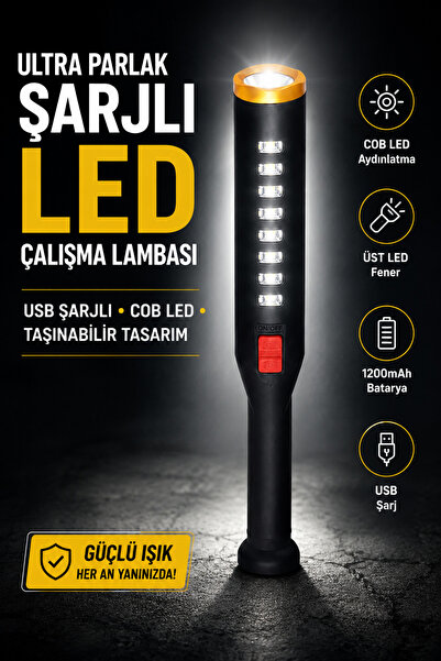 Edison Şarjlı COB LED Çalışma Lambası 4 Modlu USB Şarjlı El Feneri Kamp Tamir...