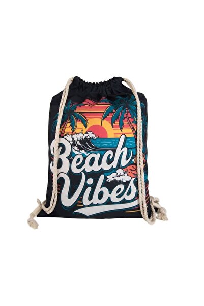 OEM Black Summer Backpack with Palm Trees and Summer Vibes Message, Bag Type,...