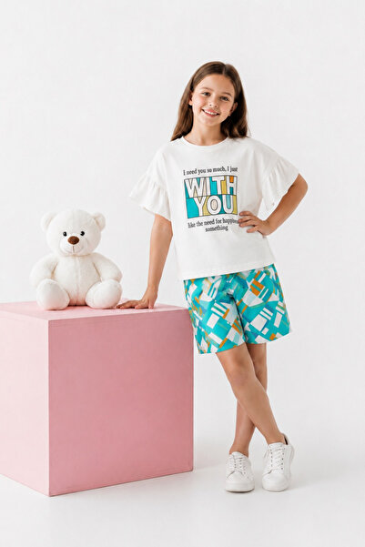 BABY SPORT Girl's Printed T-Shirt and Patterned Shorts Set Relaxed Fit Casual...
