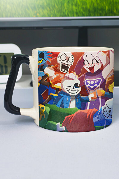 ZipZap كوب سيراميك فاخر مطبوع من Undertale (قطعة واحدة) بمقبض أسود خاص بمقبض ...