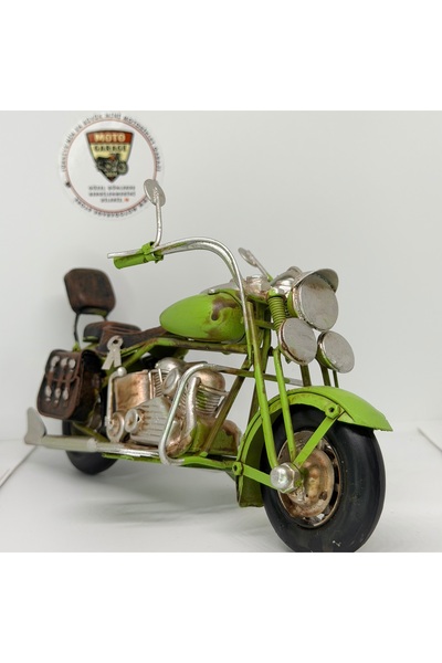 MNK Home Nostaljik Deri Çantalı Yeşil Chopper Model Motosiklet (17cm)