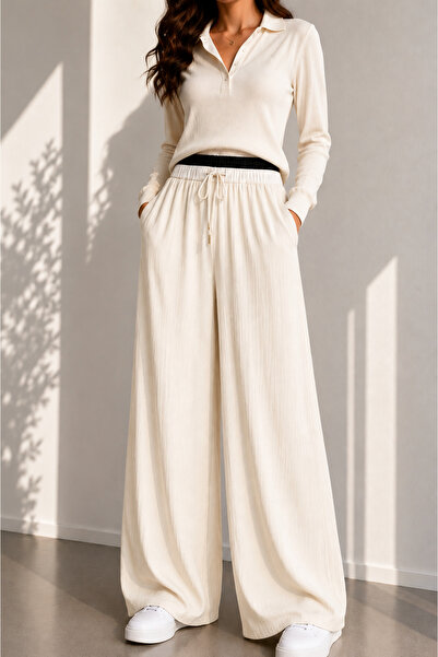 FORMO Women's Summer Crinkle Wide-Leg Loose-Fit Trousers with Pockets